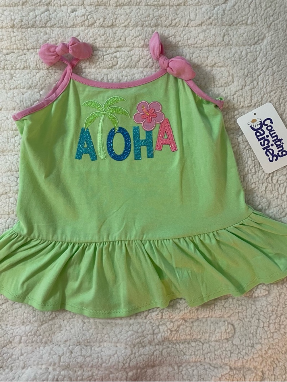 Courting Daisies Green 'Aloha' Tank Top with Pink Trim